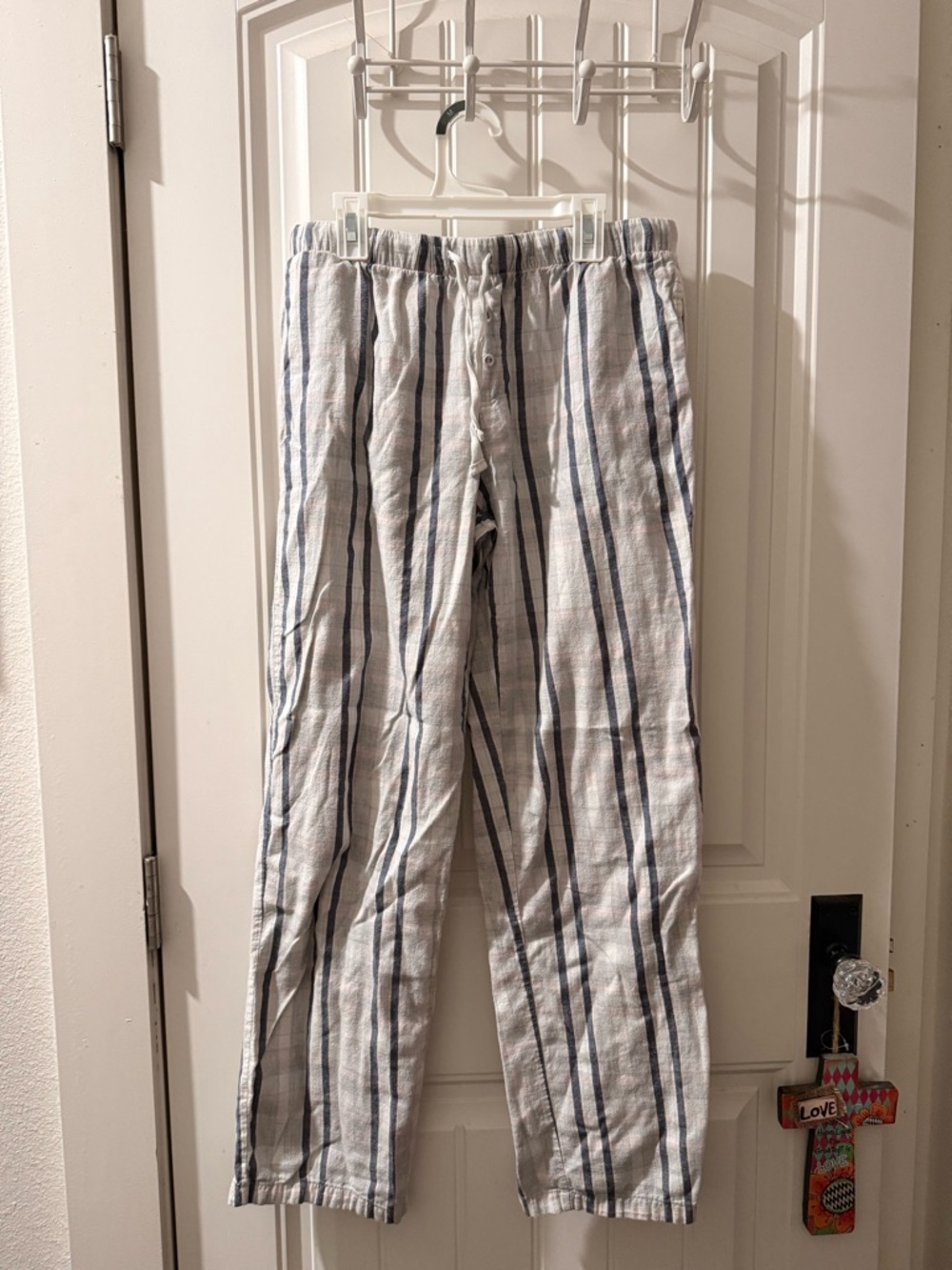 stars above White & Blue Striped Cotton Lounge Joggers